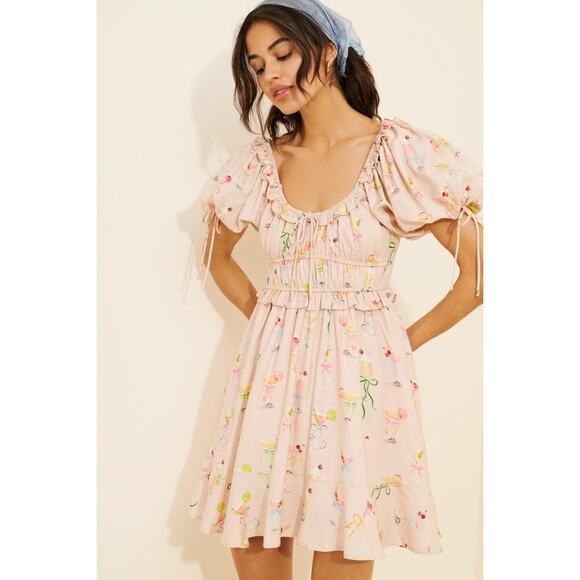 En Sions Cocktail Printed Ruffled Mini Dress Puff Sleeve Size Small NWT - Picture 1 of 12
